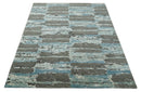 8x10 Hand Knotted Charcoal, Ivory and Aqua Modern Abstract Wool Area Rug