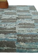 8x10 Hand Knotted Charcoal, Ivory and Aqua Modern Abstract Wool Area Rug