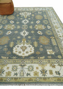 8x10 Hand Knotted Charcoal, Ivory and Beige Traditional Oriental Oushak Wool Rug