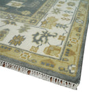 8x10 Hand Knotted Charcoal, Ivory and Beige Traditional Oriental Oushak Wool Rug