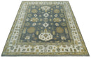 8x10 Hand Knotted Charcoal, Ivory and Beige Traditional Oriental Oushak Wool Rug