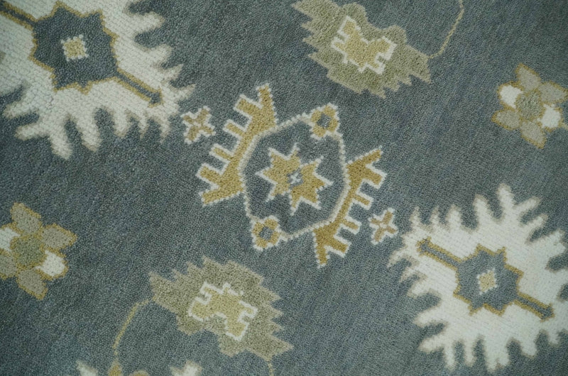 8x10 Hand Knotted Charcoal, Ivory and Beige Traditional Oriental Oushak Wool Rug