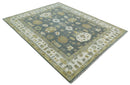 8x10 Hand Knotted Charcoal, Ivory and Beige Traditional Oriental Oushak Wool Rug