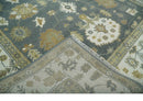 8x10 Hand Knotted Charcoal, Ivory and Beige Traditional Oriental Oushak Wool Rug