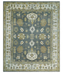 8x10 Hand Knotted Charcoal, Ivory and Beige Traditional Oriental Oushak Wool Rug