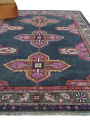8x10 Hand Knotted Charcoal, Silver and Pink Traditional Wool Area Rug