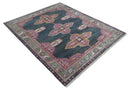 8x10 Hand Knotted Charcoal, Silver and Pink Traditional Wool Area Rug