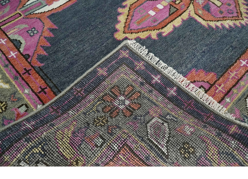 8x10 and 10x14 Hand Knotted Charcoal, Silver and Pink Traditional Wool Area Rug