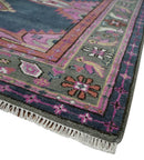 8x10 Hand Knotted Charcoal, Silver and Pink Traditional Wool Area Rug