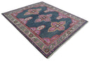 8x10 Hand Knotted Charcoal, Silver and Pink Traditional Wool Area Rug