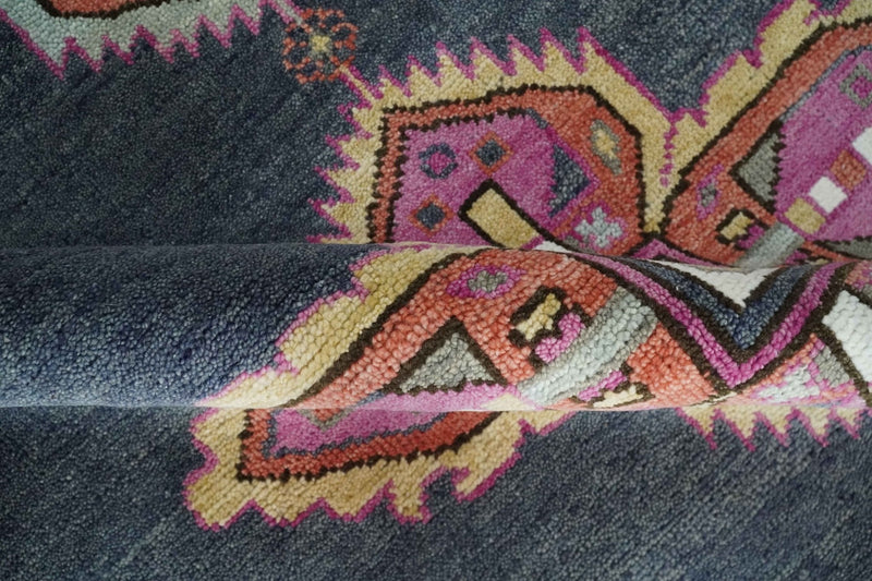 8x10 and 10x14 Hand Knotted Charcoal, Silver and Pink Traditional Wool Area Rug