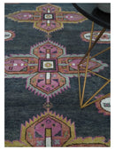 8x10 Hand Knotted Charcoal, Silver and Pink Traditional Wool Area Rug