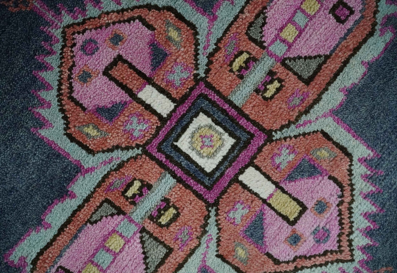 8x10 Hand Knotted Charcoal, Silver and Pink Traditional Wool Area Rug
