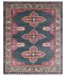 8x10 and 10x14 Hand Knotted Charcoal, Silver and Pink Traditional Wool Area Rug