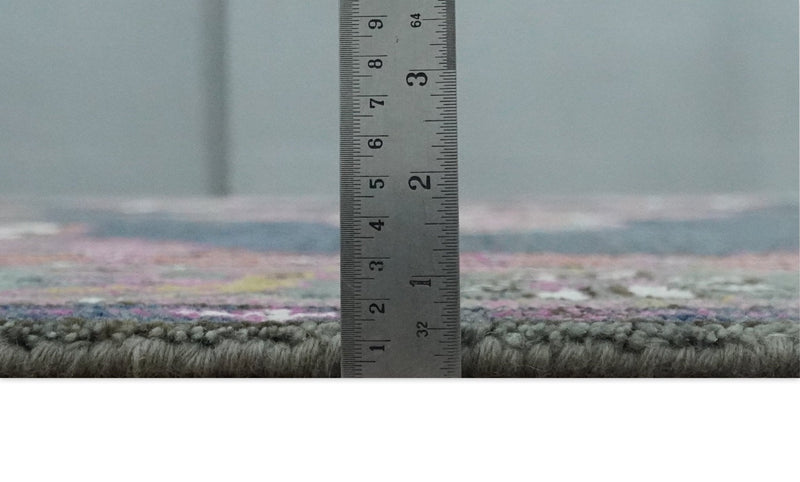 8x10 Hand Knotted Charcoal, Silver and Pink Traditional Wool Area Rug