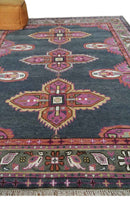 8x10 and 10x14 Hand Knotted Charcoal, Silver and Pink Traditional Wool Area Rug