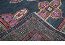 8x10 Hand Knotted Charcoal, Silver and Pink Traditional Wool Area Rug
