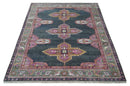 8x10 Hand Knotted Charcoal, Silver and Pink Traditional Wool Area Rug