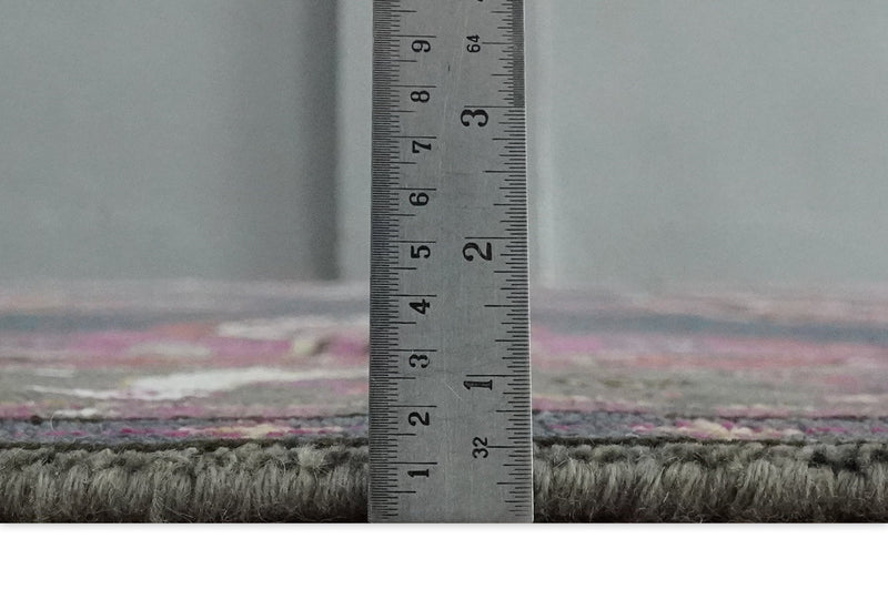 8x10 and 10x14 Hand Knotted Charcoal, Silver and Pink Traditional Wool Area Rug