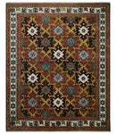 8x10 Hand Knotted Geometrical Rust, Black and Gold Floral Area Rug | TRDCP1368810