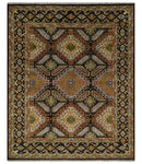 8x10 Hand Knotted Olive, Gold, Black and Brown Oriental Traditional Wool Area Rug