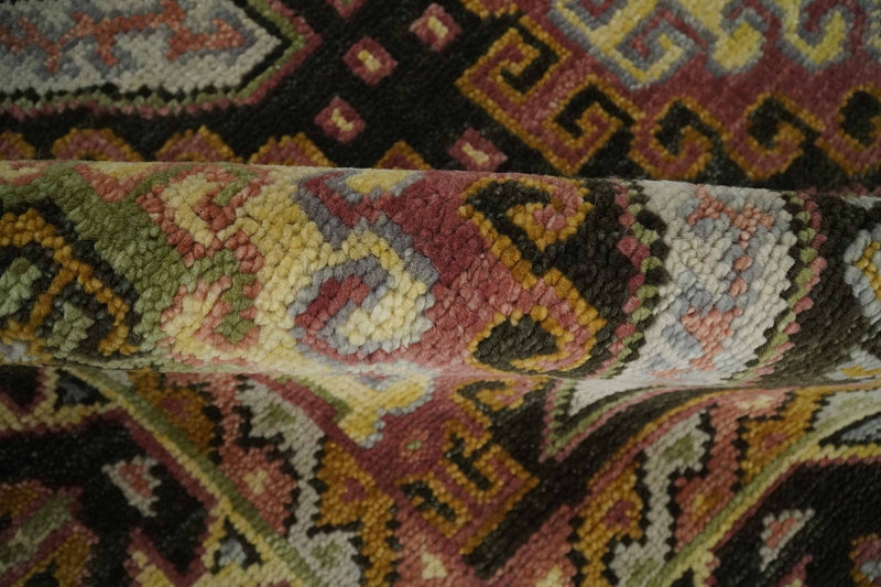 8x10 Hand Knotted Olive, Gold, Black and Brown Oriental Traditional Wool Area Rug