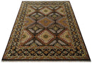 8x10 Hand Knotted Olive, Gold, Black and Brown Oriental Traditional Wool Area Rug