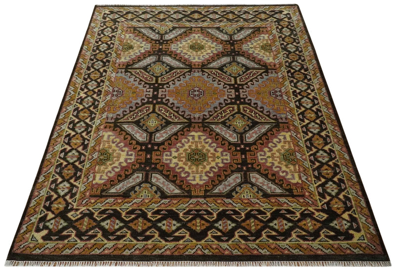 8x10 Hand Knotted Olive, Gold, Black and Brown Oriental Traditional Wool Area Rug