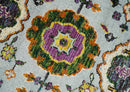 Hand Knotted Oushak Area Rug Recycled Silk Silver Rust Gold Tones Elegant Design