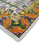 Hand Knotted Oushak Area Rug Recycled Silk Silver Rust Gold Tones Elegant Design