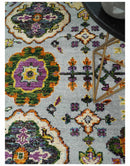 Hand Knotted Oushak Area Rug Recycled Silk Silver Rust Gold Tones Elegant Design