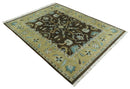 8x10 Hand Knotted Olive and Green Traditional Persian Oushak Wool Rug | AC3810