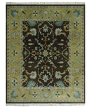 8x10 Hand Knotted Olive and Green Traditional Persian Oushak Wool Rug | AC3810