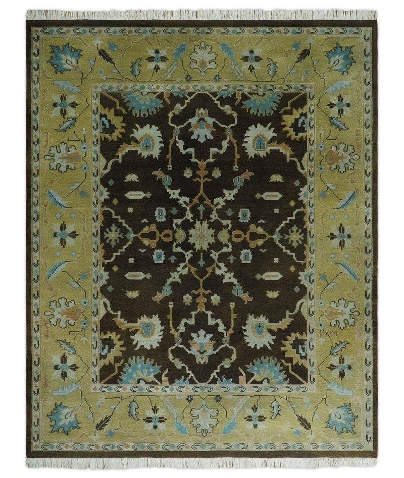 8x10 Hand Knotted Olive and Green Traditional Persian Oushak Wool Rug | AC3810