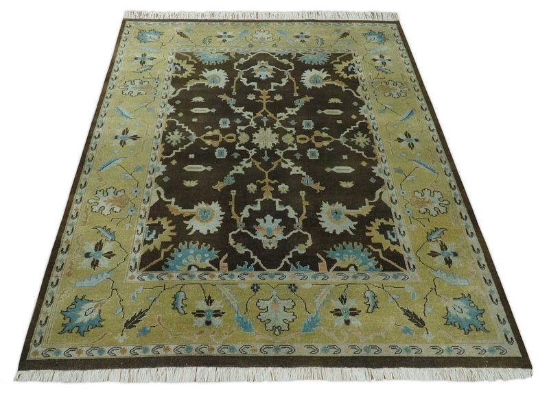 8x10 Hand Knotted Olive and Green Traditional Persian Oushak Wool Rug | AC3810