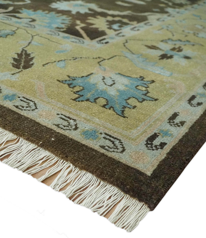 8x10 Hand Knotted Olive and Green Traditional Persian Oushak Wool Rug | AC3810