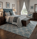 Recycled Silk Hand Knotted Area Rug 8x10 - Gray Blue Brown Contemporary Persian