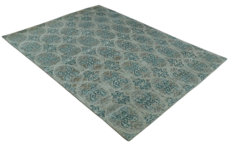 8x10 Hand Knotted Gray, Blue and Brown Modern Persian Style Contemporary Recycled Silk Area Rug | OP31