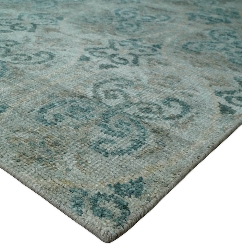 8x10 Hand Knotted Gray, Blue and Brown Modern Persian Style Contemporary Recycled Silk Area Rug | OP31