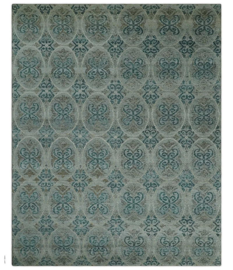 8x10 Hand Knotted Gray, Blue and Brown Modern Persian Style Contemporary Recycled Silk Area Rug | OP31