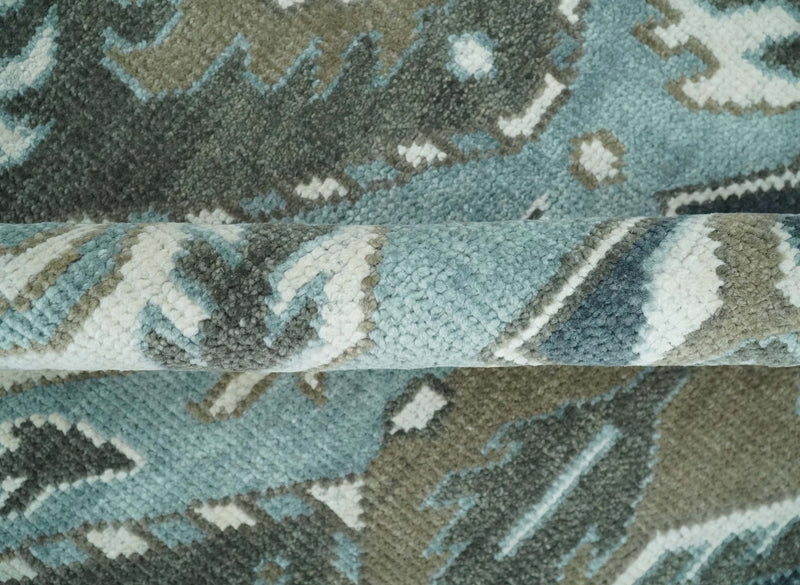 8x10 Hand Knotted Gray, Blue and Ivory Traditional Persian Oushak Wool Rug | AC6810