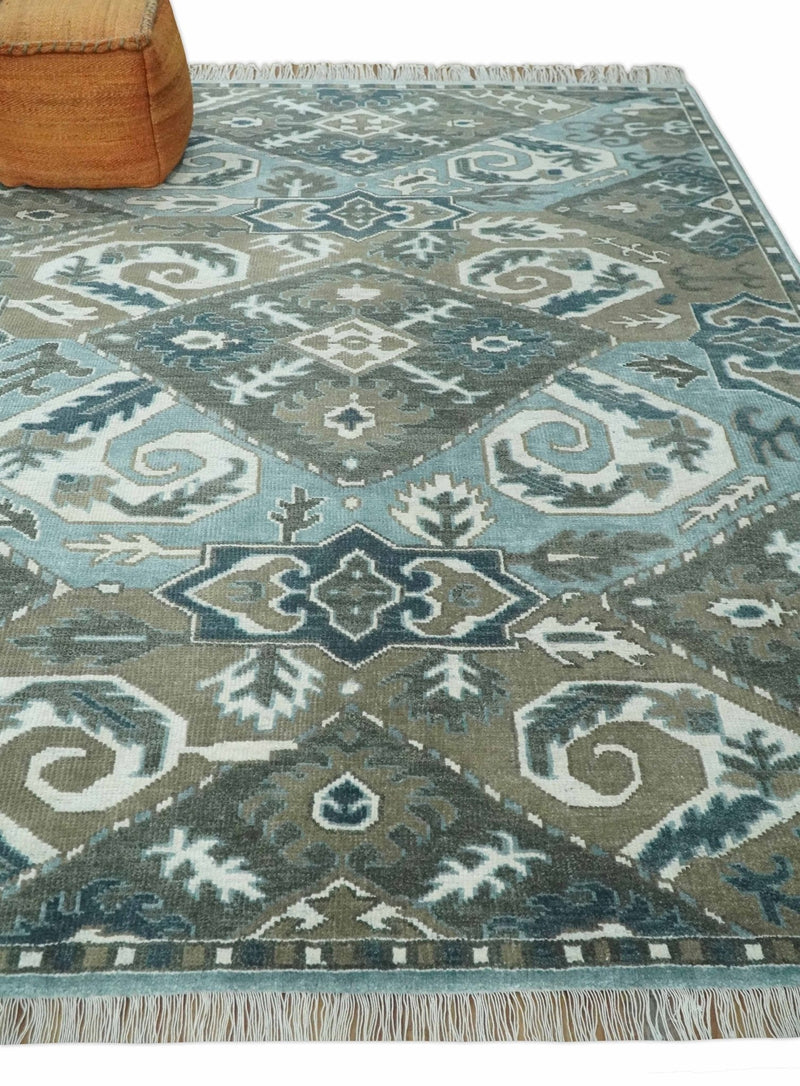8x10 Hand Knotted Gray, Blue and Ivory Traditional Persian Oushak Wool Rug | AC6810