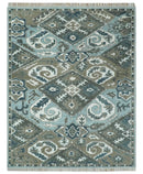 8x10 Hand Knotted Gray, Blue and Ivory Traditional Persian Oushak Wool Rug | AC6810