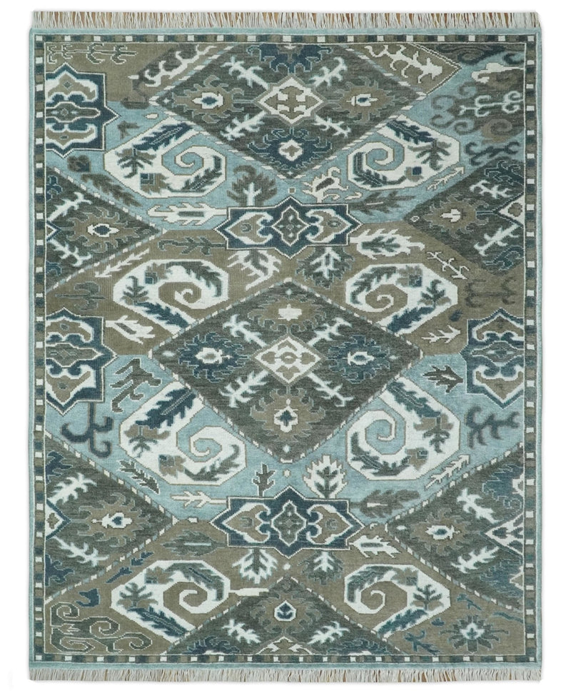 8x10 Hand Knotted Gray, Blue and Ivory Traditional Persian Oushak Wool Rug | AC6810