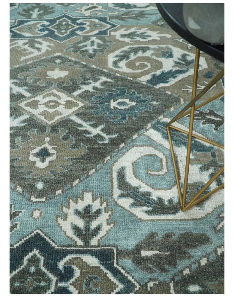8x10 Hand Knotted Gray, Blue and Ivory Traditional Persian Oushak Wool Rug | AC6810