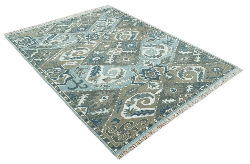 8x10 Hand Knotted Gray, Blue and Ivory Traditional Persian Oushak Wool Rug | AC6810