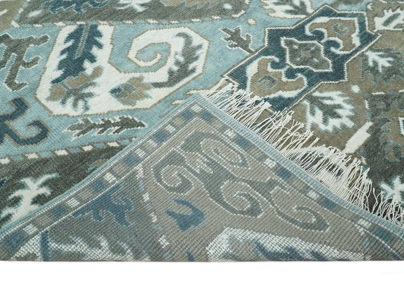 8x10 Hand Knotted Gray, Blue and Ivory Traditional Persian Oushak Wool Rug | AC6810