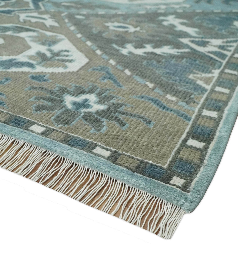 8x10 Hand Knotted Gray, Blue and Ivory Traditional Persian Oushak Wool Rug | AC6810
