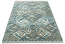 8x10 Hand Knotted Gray, Blue and Ivory Traditional Persian Oushak Wool Rug | AC6810