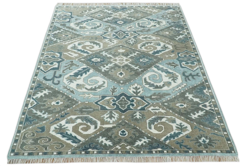 8x10 Hand Knotted Gray, Blue and Ivory Traditional Persian Oushak Wool Rug | AC6810